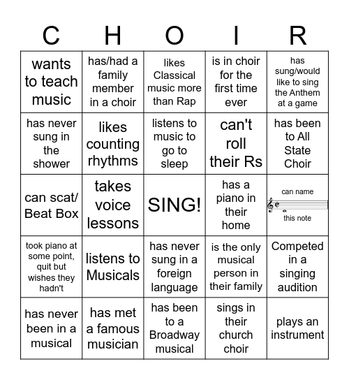Know Your Choir Family?!      Find someone who... Bingo Card