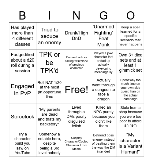 DND Bingo Card