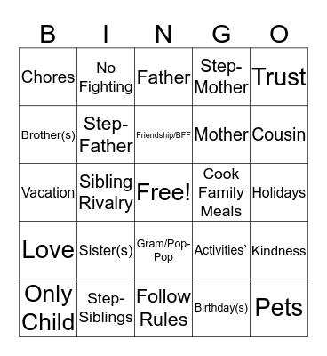 Family  Bingo Card