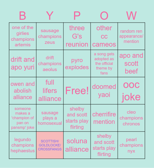 Pantheon SMP Bingo Card