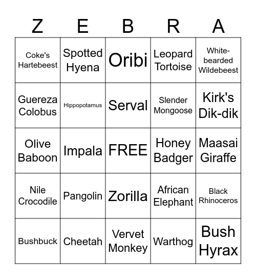 Jackie's Adventure Bingo for Nima Bingo Card