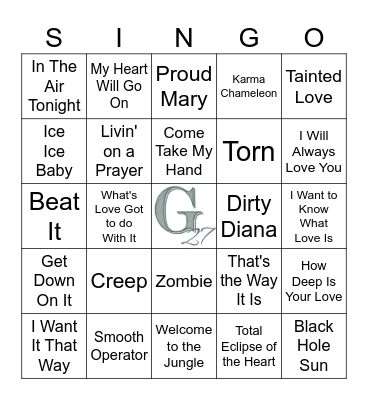 80'S & 90'S TOP HITS Bingo Card