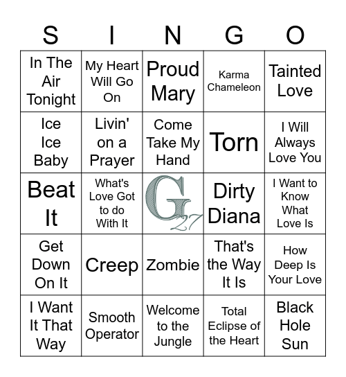 80'S & 90'S TOP HITS Bingo Card