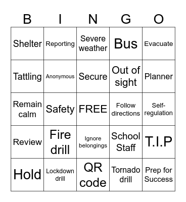 Safety Day Bingo Card