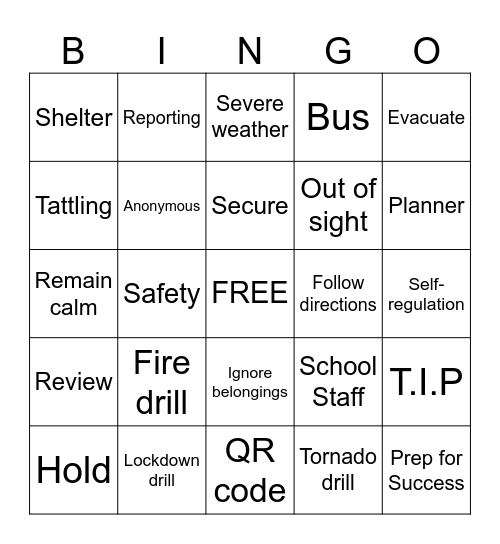 Safety Day Bingo Card