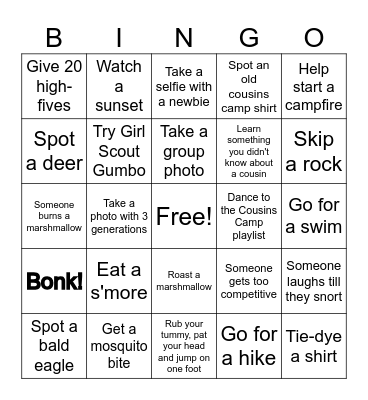 COUSINS CAMP BINGO Card