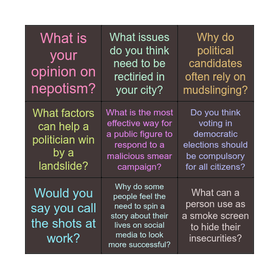 The Vote (vocabulary) Bingo Card