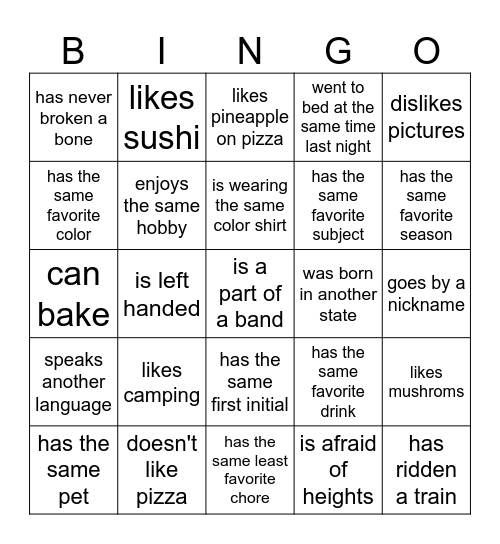 Introduction BINGO. Find someone who... Bingo Card