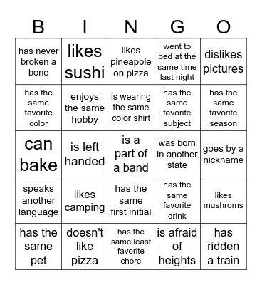 Introduction BINGO. Find someone who... Bingo Card