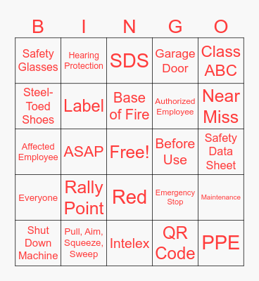 Safety Day Bingo Card