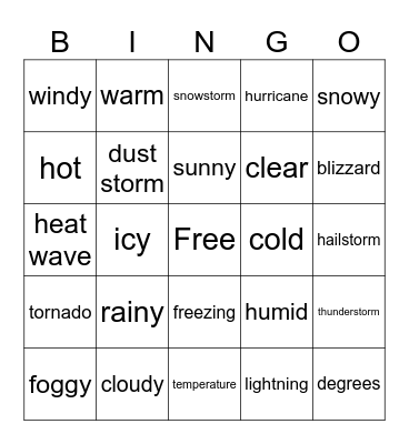Weather Bingo Card