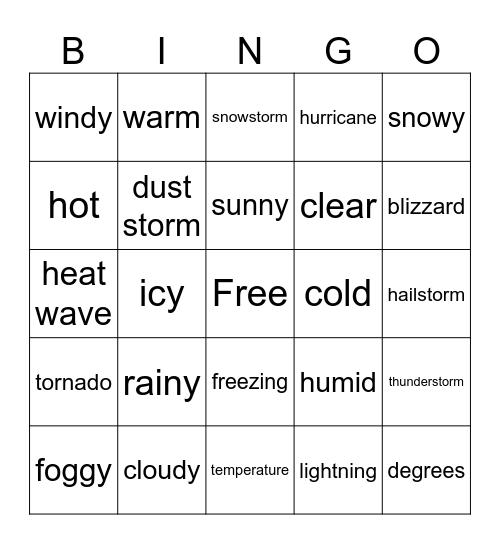 Weather Bingo Card