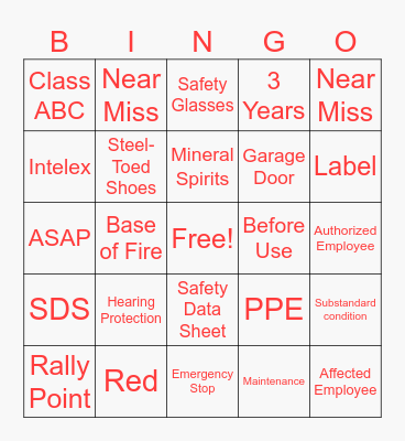 Safety Day Bingo Card