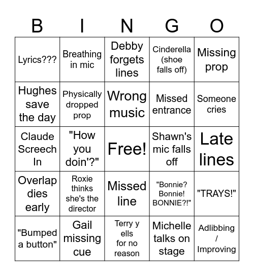 Come From Away Bingo Card