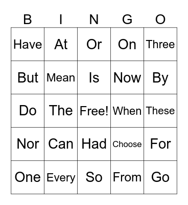 Own sight words Bingo Card