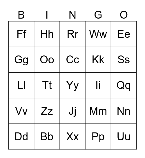 Letters and Letter Sounds Bingo Card
