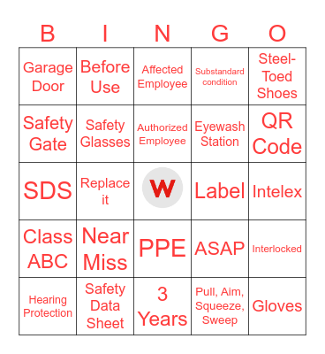 Safety Day Bingo Card
