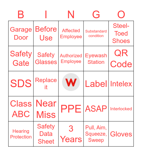 Safety Day Bingo Card