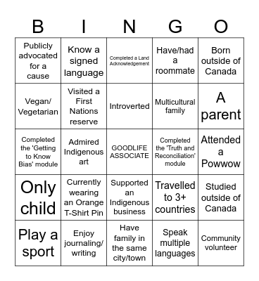 GoodLife Team Building Bingo Card