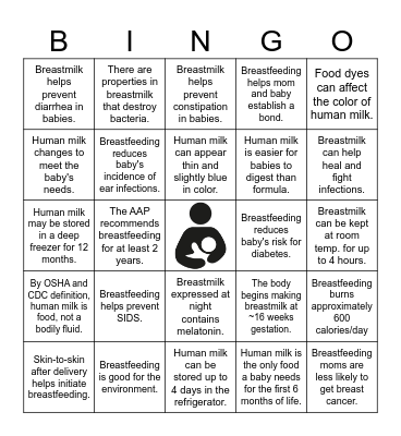 Breastfeeding BINGO! Bingo Card
