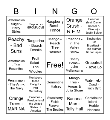 Fruit Salad Bingo Card