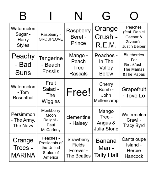 Fruit Salad Bingo Card
