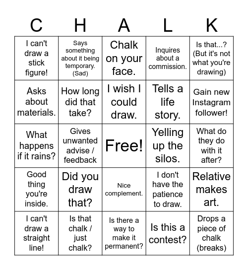 Buffalo Chalkfest 2026 Bingo Card