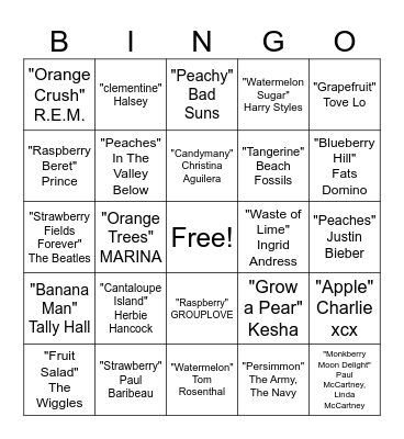 fruit salad Bingo Card