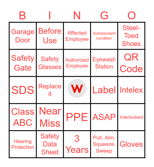 Safety Day Bingo Card
