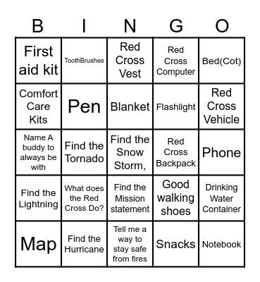 Children Red Cross  Bingo Card