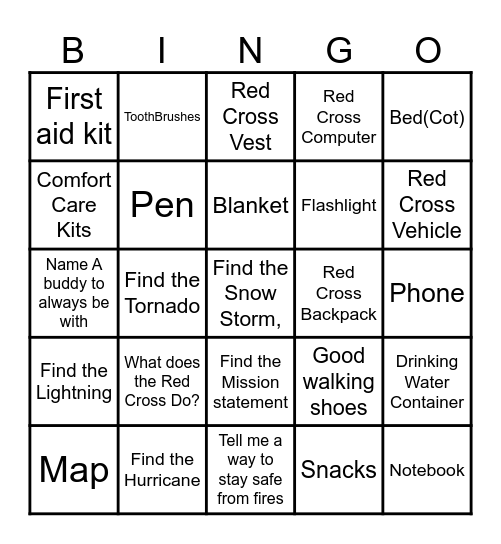 Children Red Cross  Bingo Card