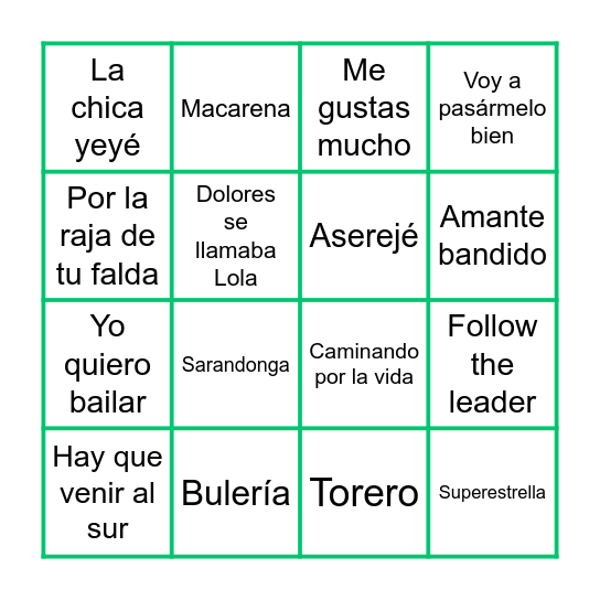 El Bingo musical... ¡De Manzanal! Bingo Card