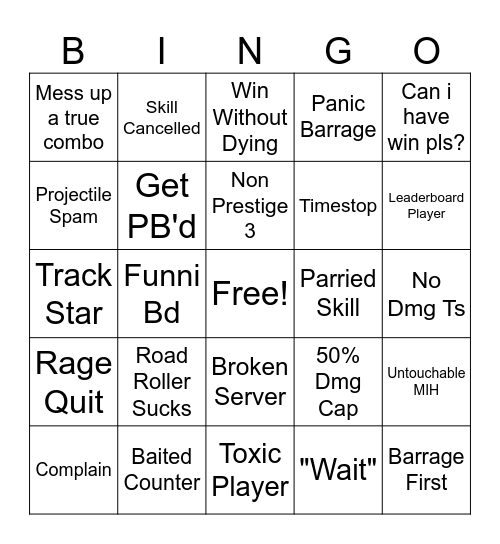 1v1 Bingo Card