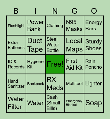 Go-Bag Bingo Card