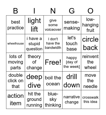 Corporate Jargon Bingo Card