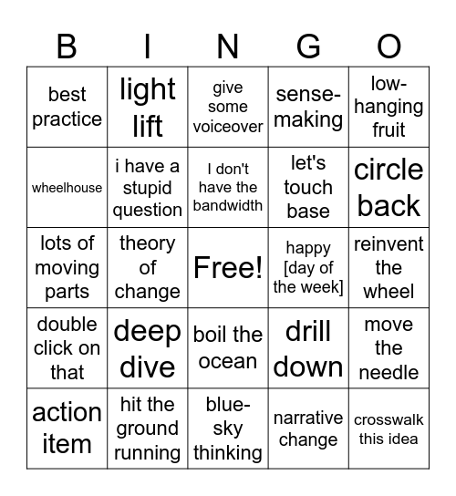 Corporate Jargon Bingo Card