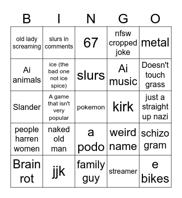 tiktok Bingo Card