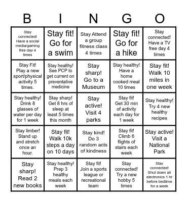Summer Wellness Bingo Challenge Bingo Card