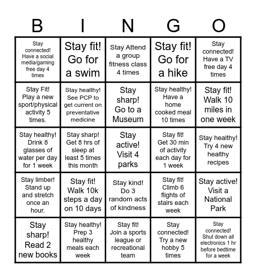 Summer Wellness Bingo Challenge Bingo Card