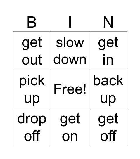 Transport Bingo Card Bingo Card