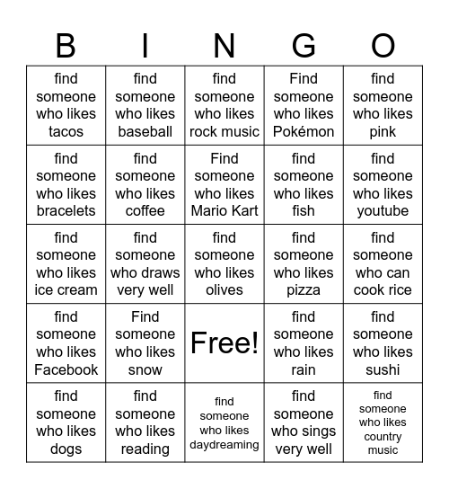 Find Someone Who... Bingo Card
