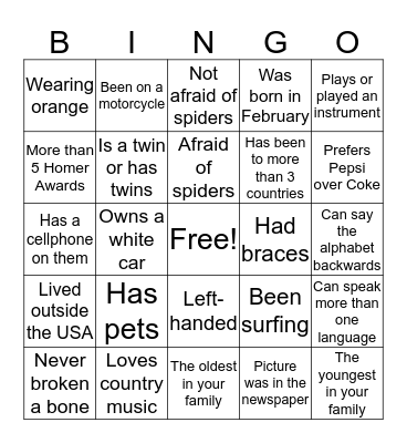 Ice Breaker Bingo Card