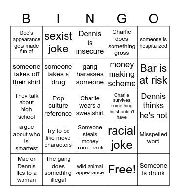 It's Always Sunny Bingo Card