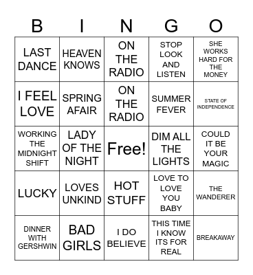 DONNA SUMMER  Bingo Card