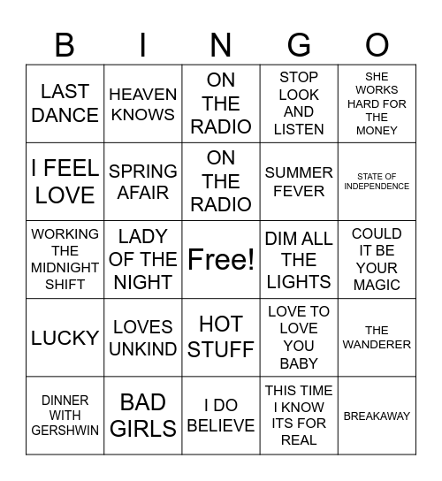 DONNA SUMMER  Bingo Card