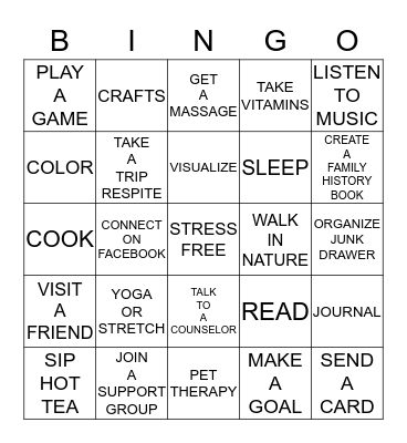 STRESS BUSTERS Bingo Card