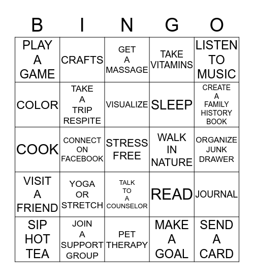 STRESS BUSTERS Bingo Card