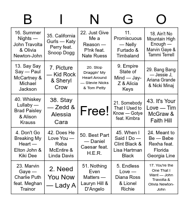 Pop Duos Bingo Card