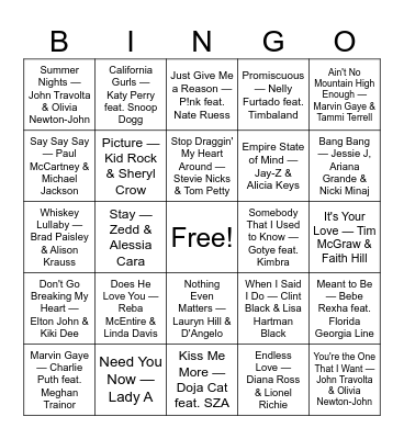 Pop Duos Bingo Card