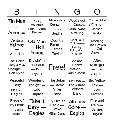 Hippie Power (70s) Bingo Card